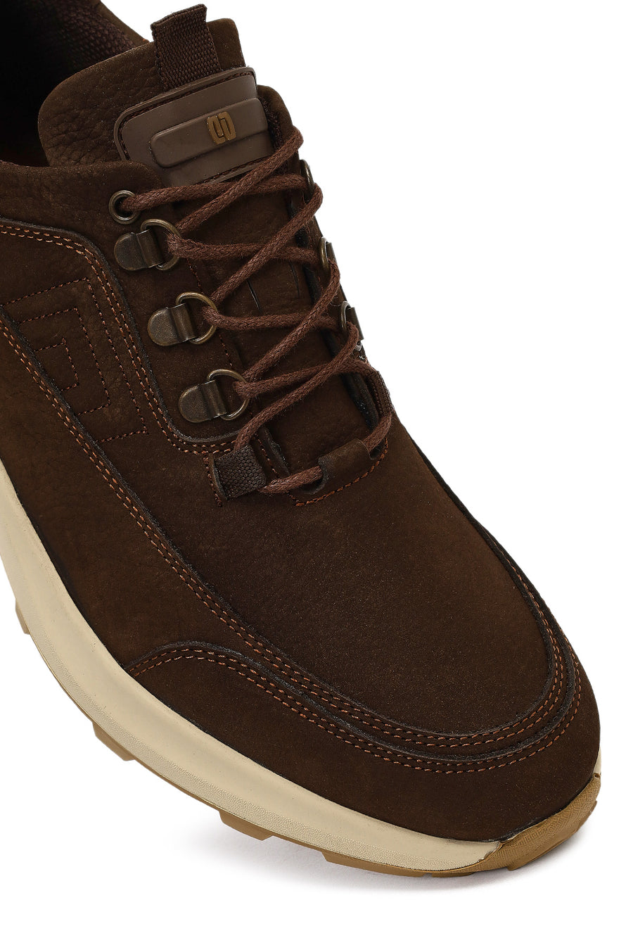 Men's Brown Lace-Up Thick-Soled Nubuck Leather Casual Sneaker