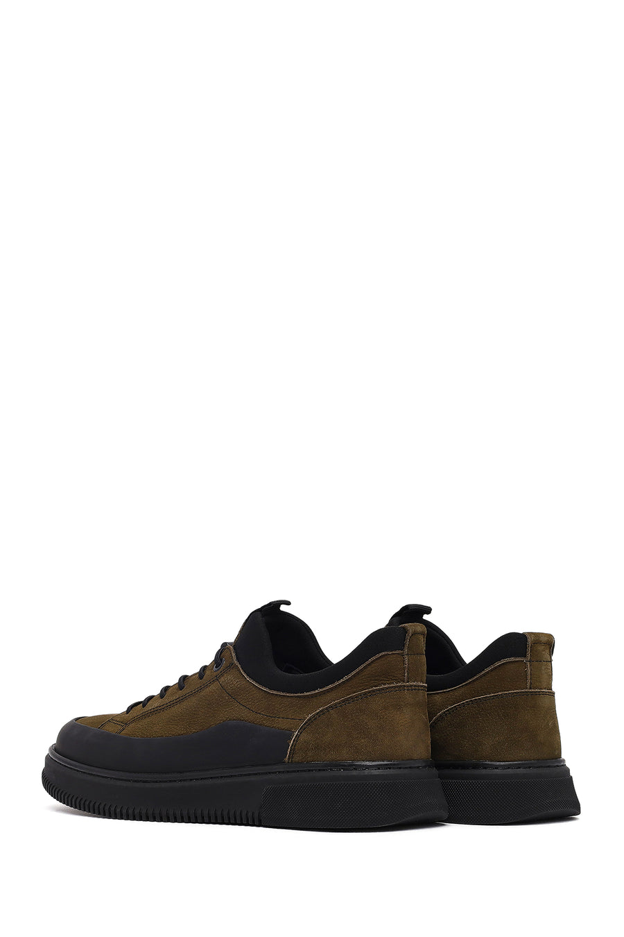 Men's Khaki Lace-up Nubuck Leather Casual Shoes