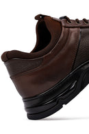 Men's Brown Lace-Up Thick-Soled Leather Casual Sneakers | Derimod