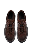 Men's Brown Lace-Up Thick-Soled Leather Casual Sneakers | Derimod