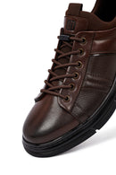 Men's Brown Lace-Up Thick-Soled Leather Casual Sneakers | Derimod