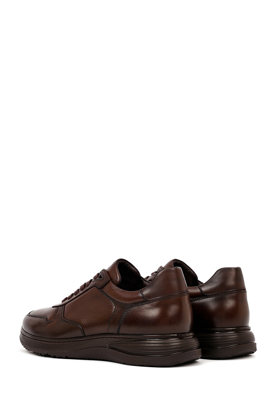 Men's Brown Lace-Up Leather Casual Sneakers