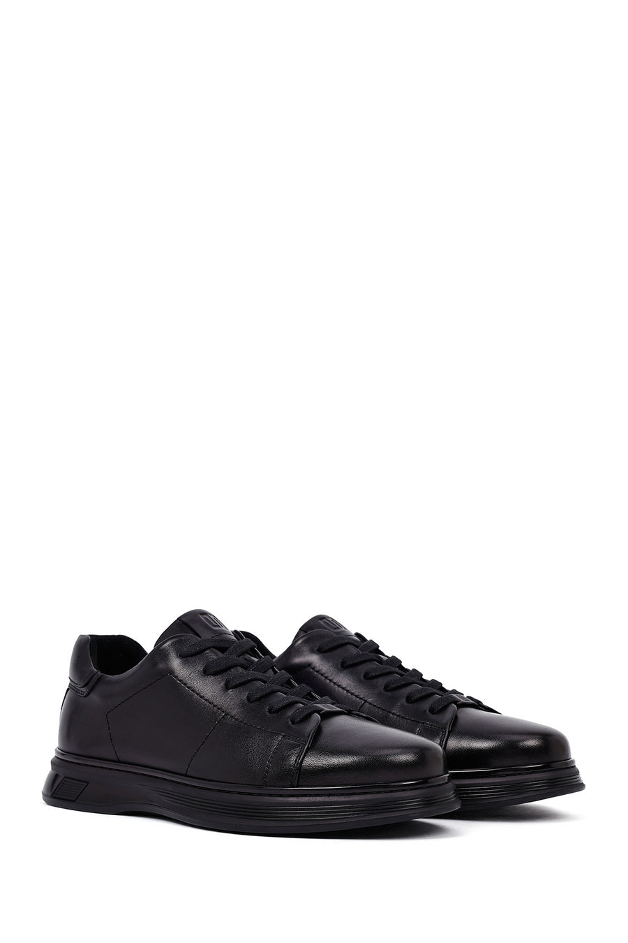 Erkek Siyah Bağcıklı Deri Casual Sneaker