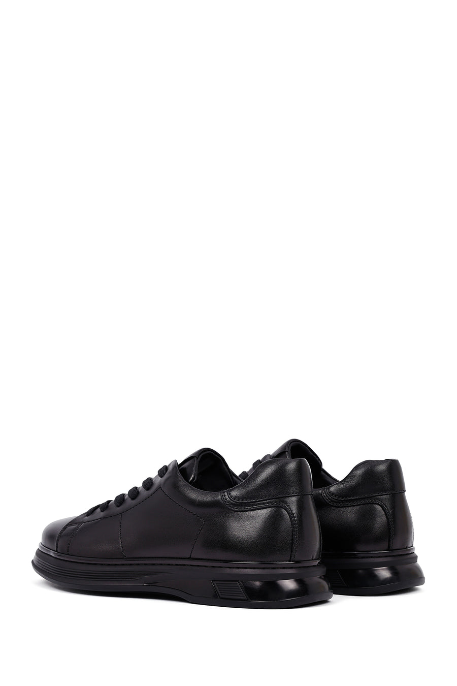 Erkek Siyah Bağcıklı Deri Casual Sneaker