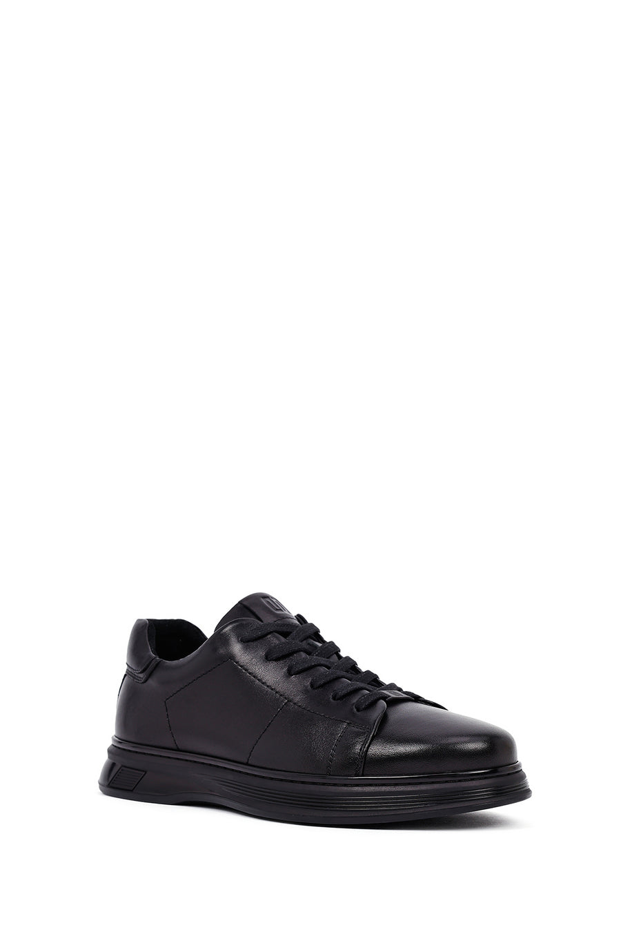 Erkek Siyah Bağcıklı Deri Casual Sneaker