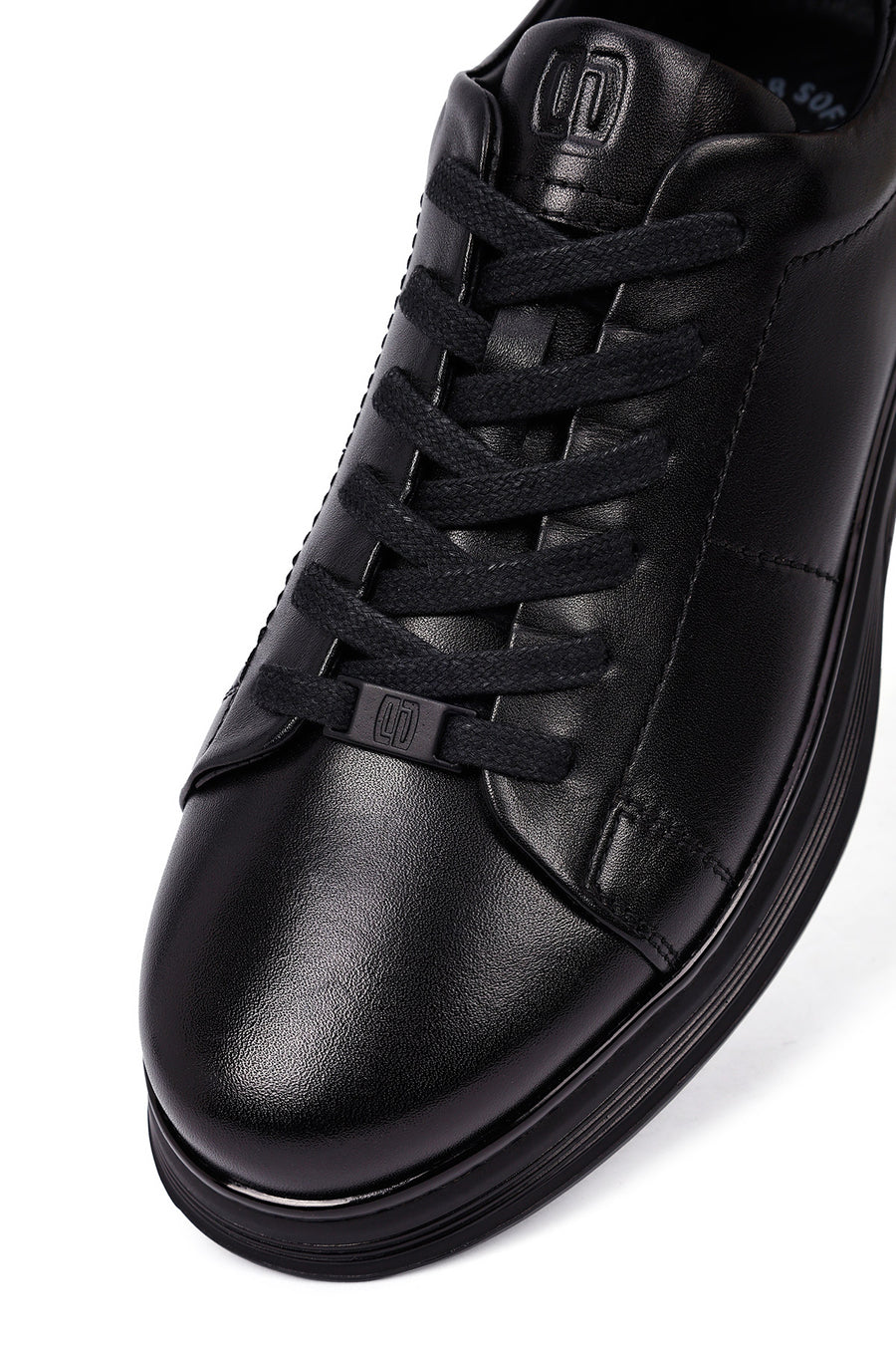 Erkek Siyah Bağcıklı Deri Casual Sneaker