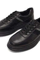 Erkek Siyah Bağcıklı Deri Casual Sneaker | Derimod