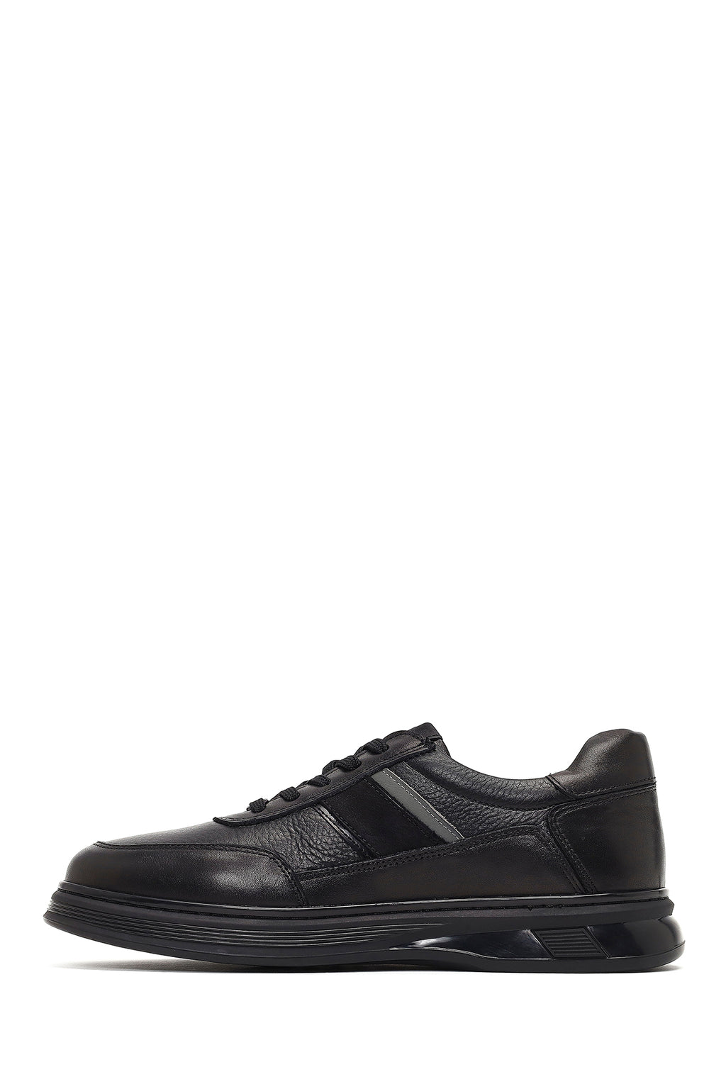 Erkek Siyah Bağcıklı Deri Casual Sneaker