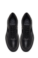 Erkek Siyah Bağcıklı Deri Casual Sneaker | Derimod