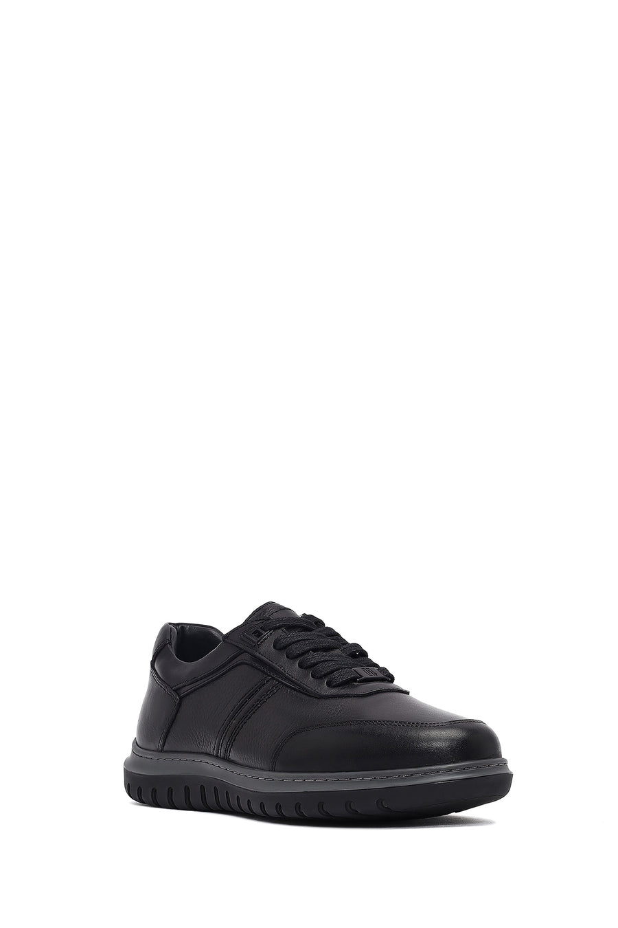 Erkek Siyah Bağcıklı Deri Sneaker