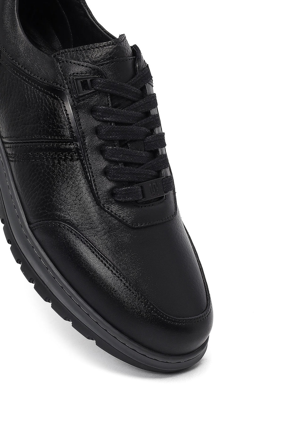 Erkek Siyah Bağcıklı Deri Sneaker