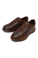 Erkek Kahverengi Bağcıklı Deri Sneaker | Derimod