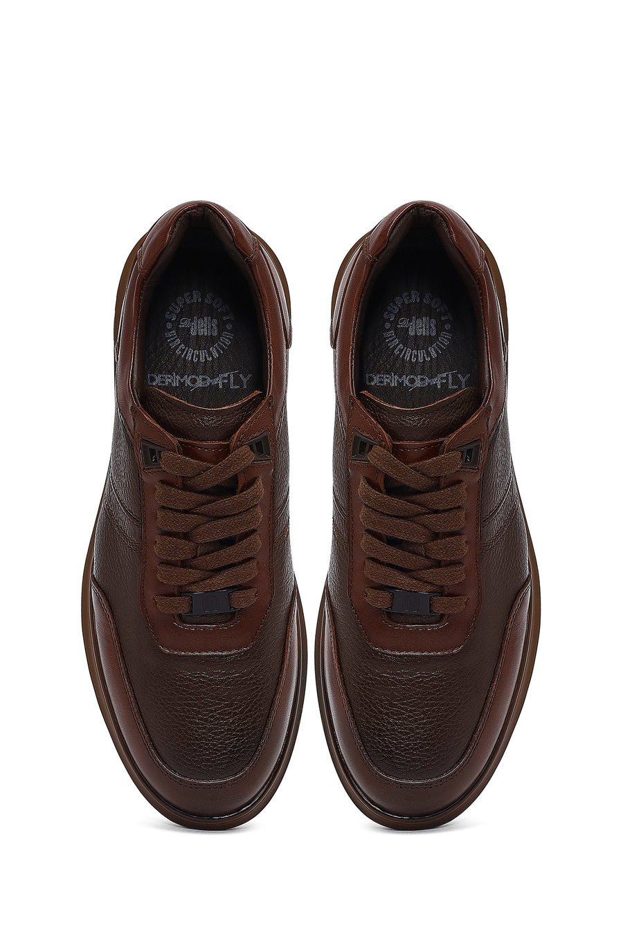 Erkek Kahverengi Bağcıklı Deri Sneaker