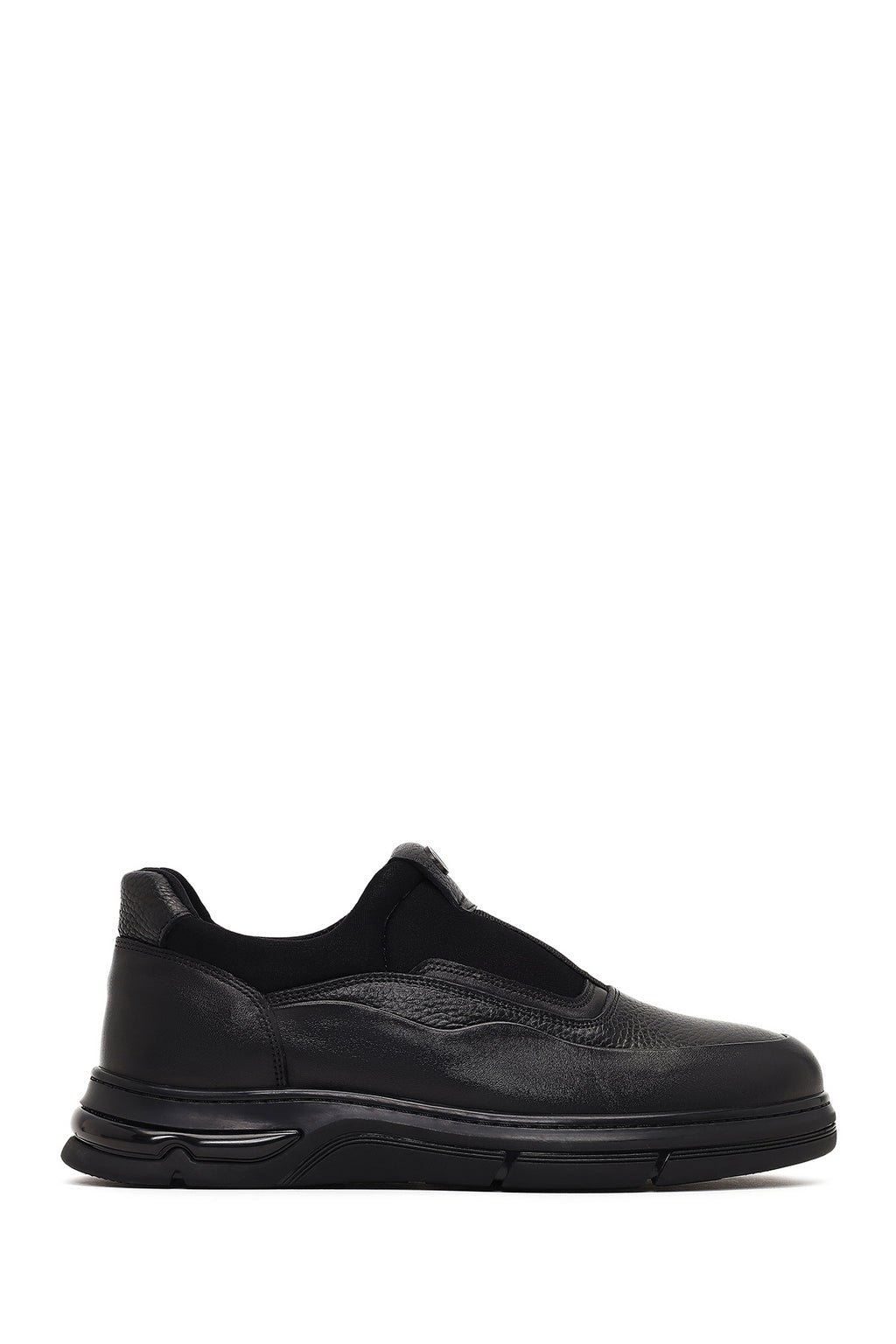 Erkek Siyah Kalın Tabanlı Deri Casual Comfort Sneaker