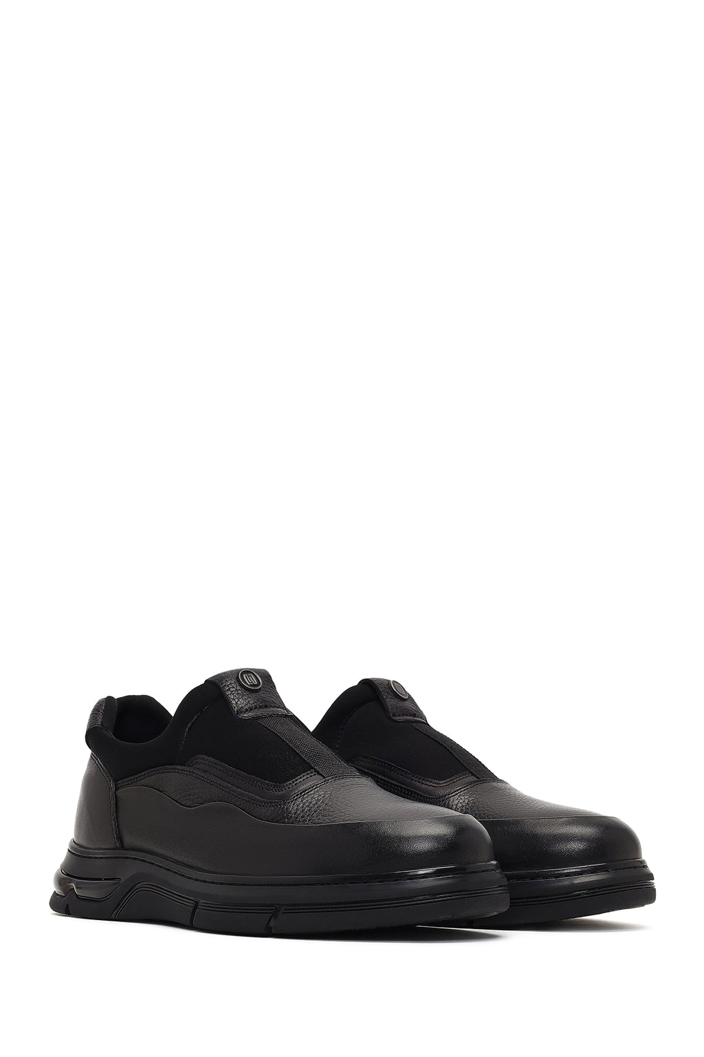 Erkek Siyah Kalın Tabanlı Deri Casual Comfort Sneaker