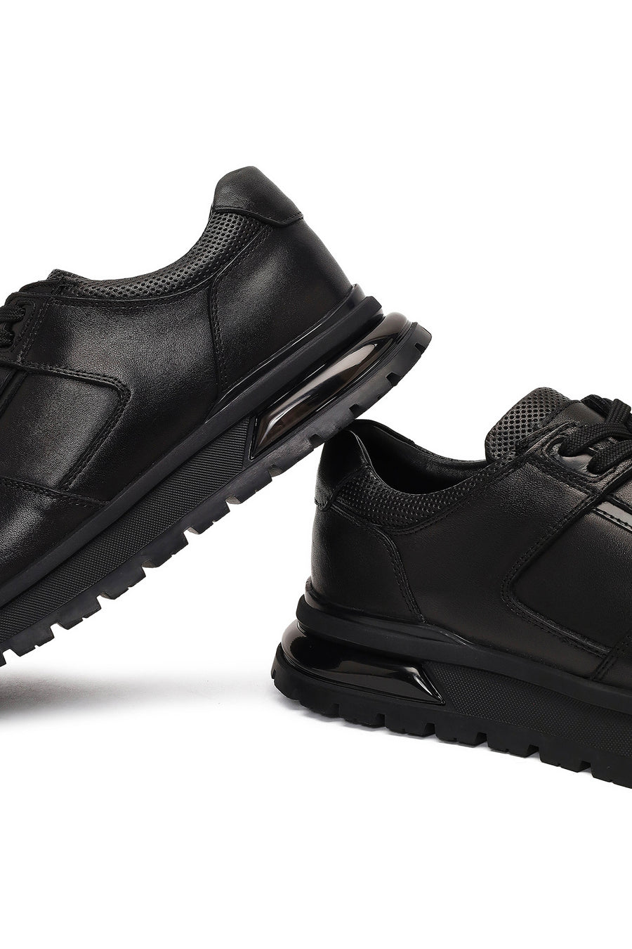 Erkek Siyah Bağcıklı Deri Casual Sneaker