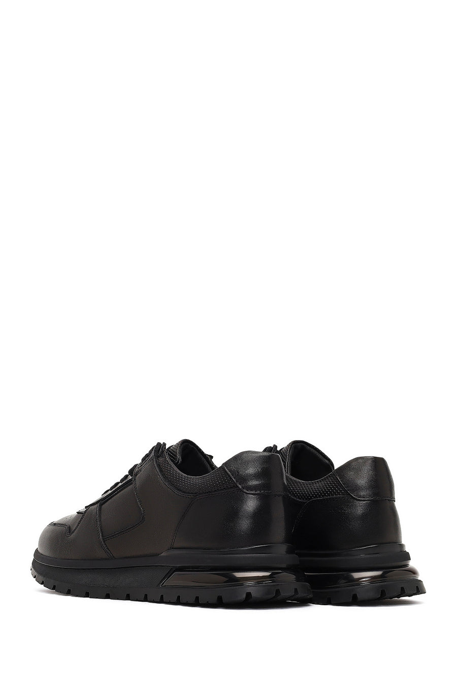 Erkek Siyah Bağcıklı Deri Casual Sneaker
