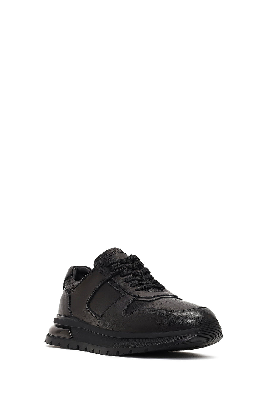 Erkek Siyah Bağcıklı Deri Casual Sneaker