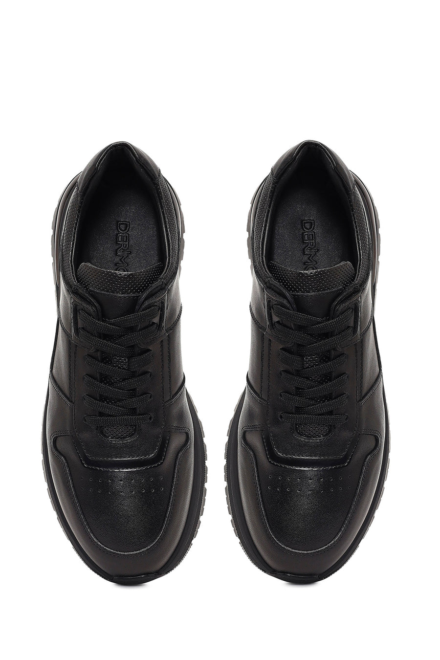 Erkek Siyah Bağcıklı Deri Casual Sneaker