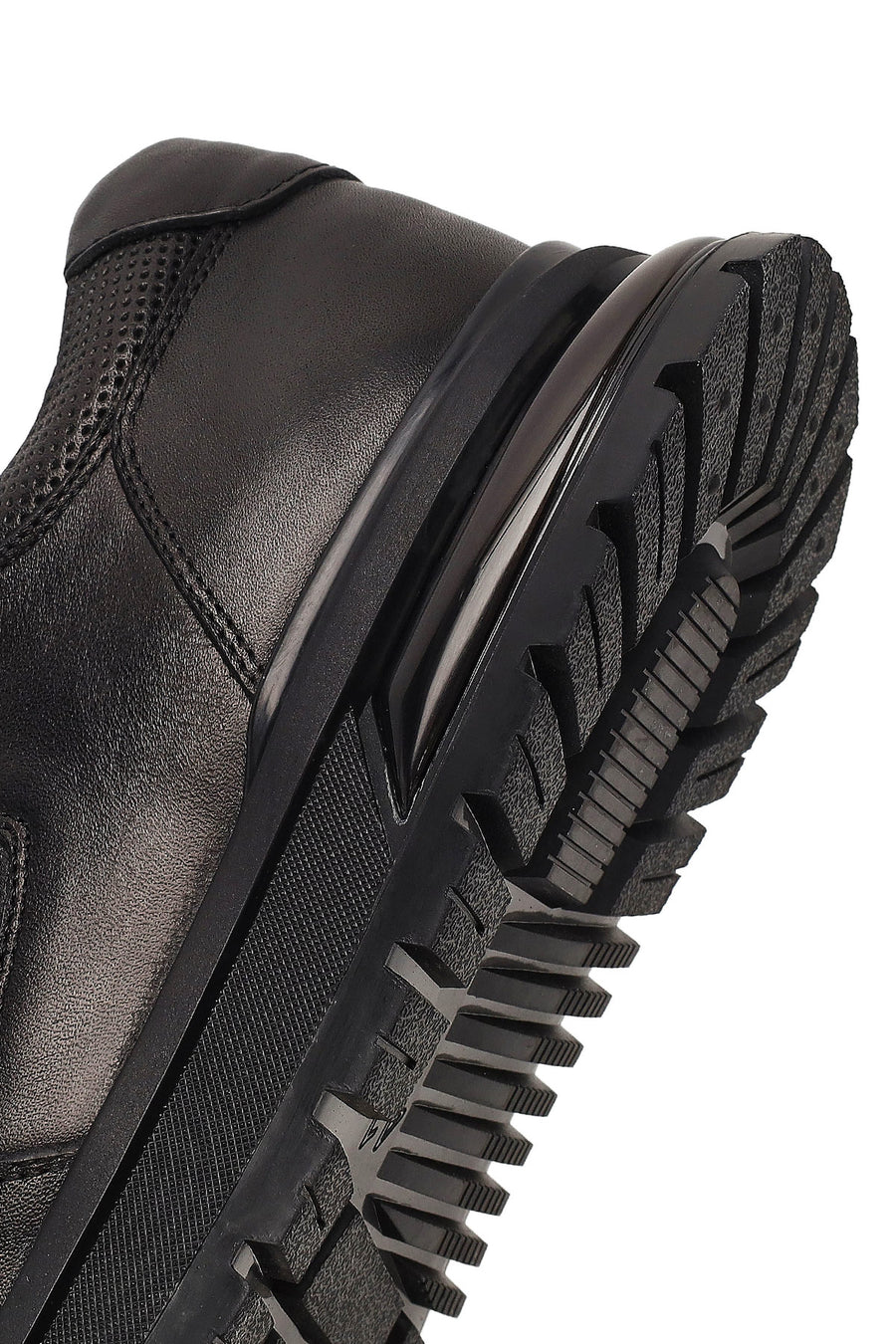 Erkek Siyah Bağcıklı Deri Casual Sneaker