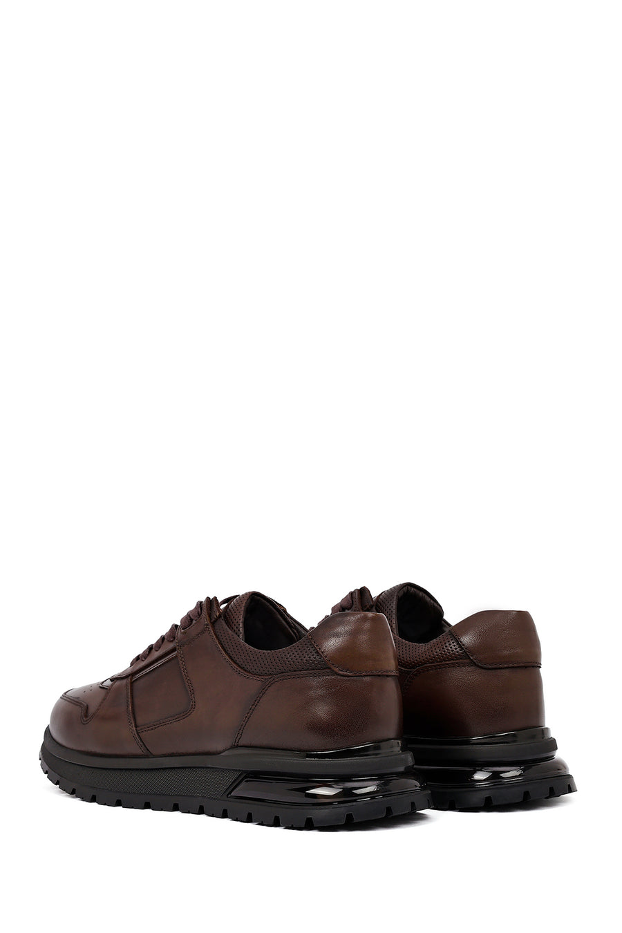 Erkek Kahverengi Bağcıklı Deri Casual Sneaker