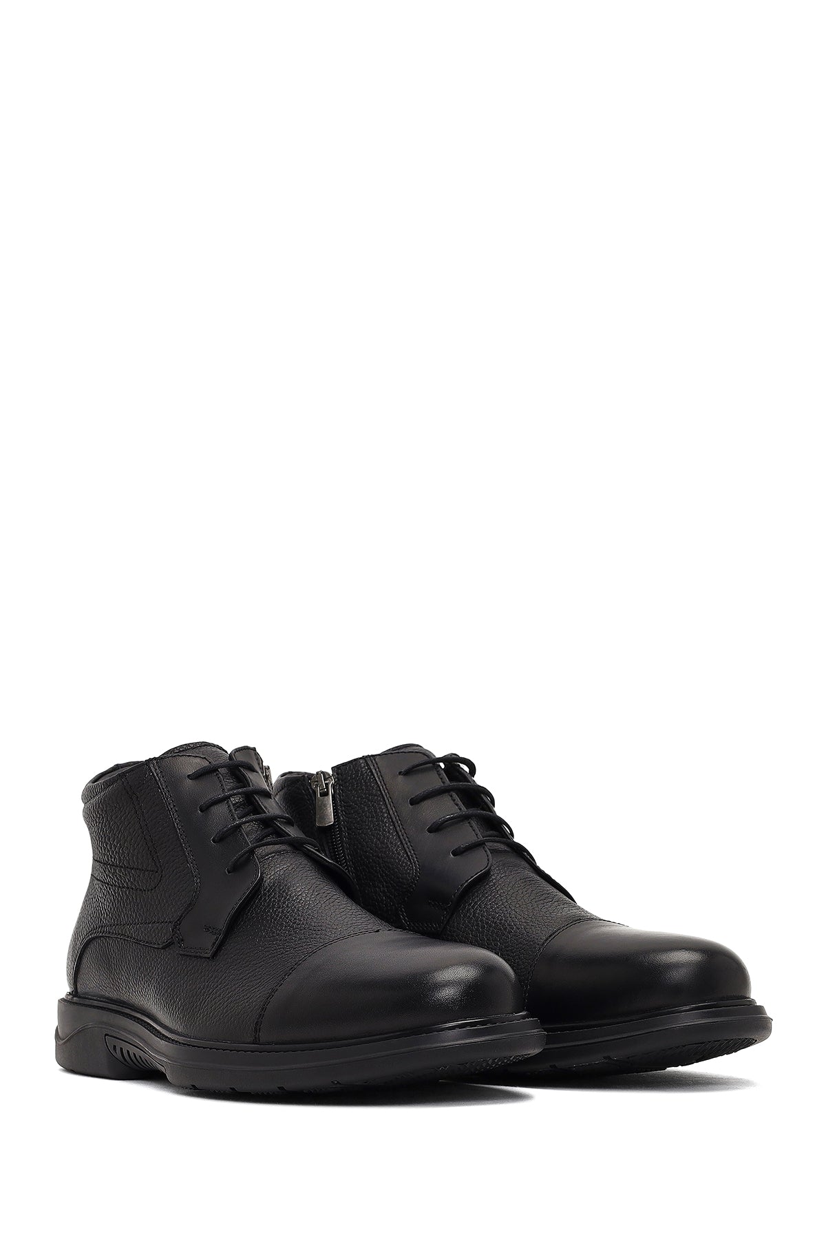 Erkek Siyah Bağcıklı Fermuarlı Deri Casual Bot