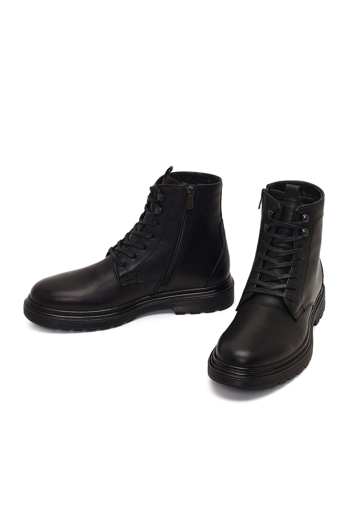 Erkek Siyah Fermuarlı Deri Casual Bot