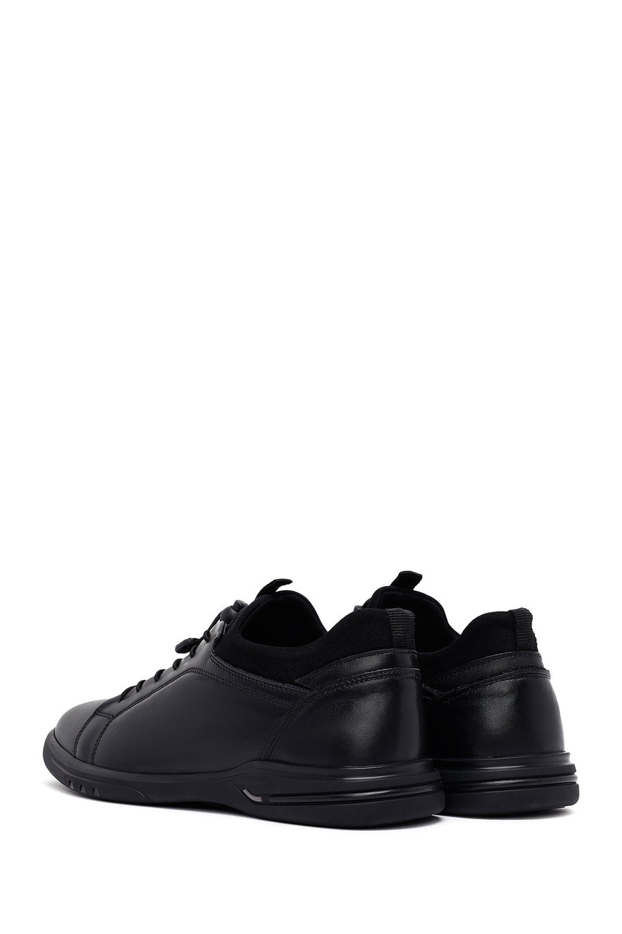 Erkek Siyah Bağcıklı Deri Casual Sneaker