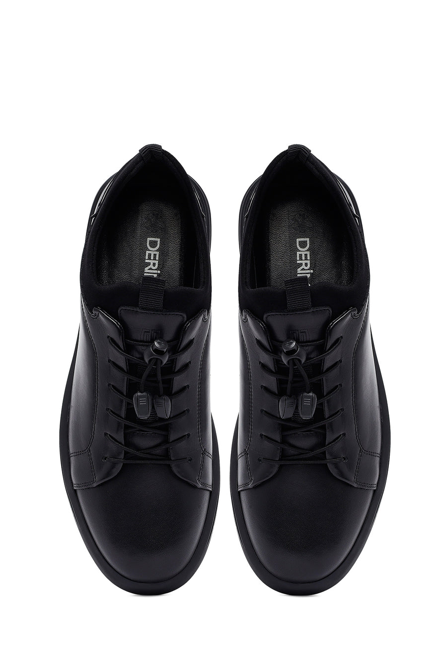 Erkek Siyah Bağcıklı Deri Casual Sneaker