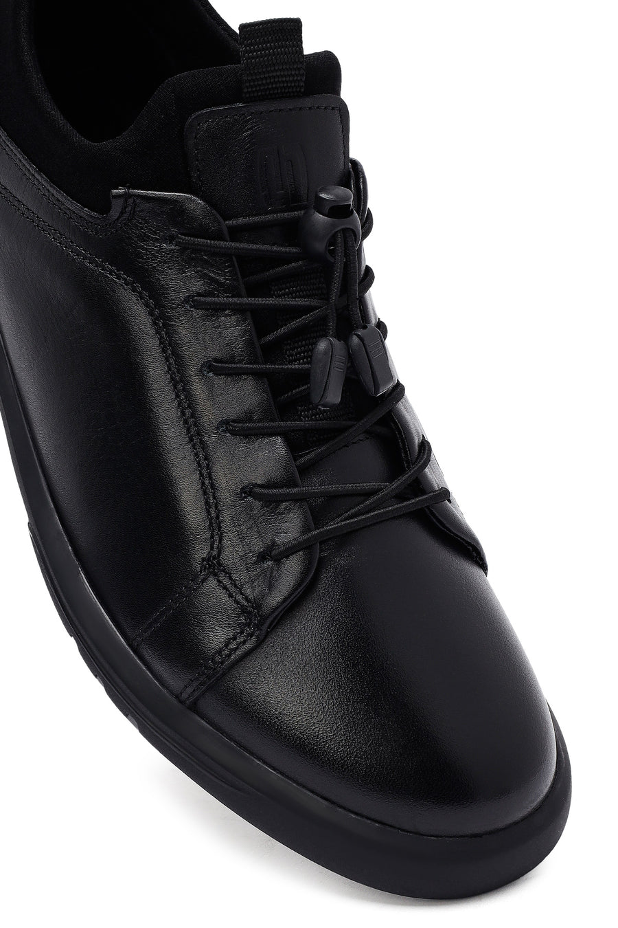 Erkek Siyah Bağcıklı Deri Casual Sneaker
