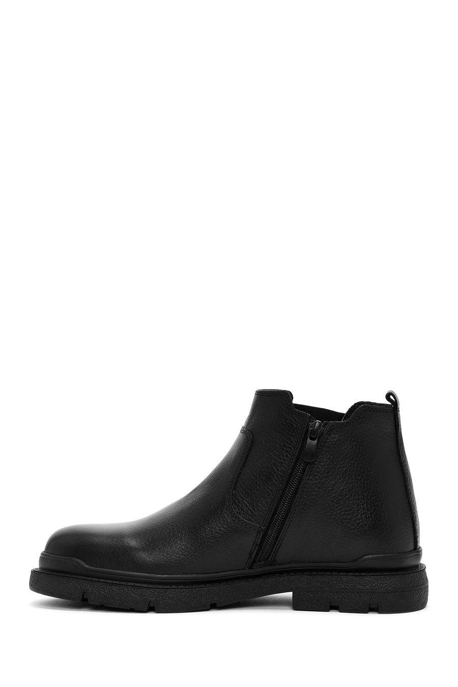 Men's Black Zippered Leather Casual Boots