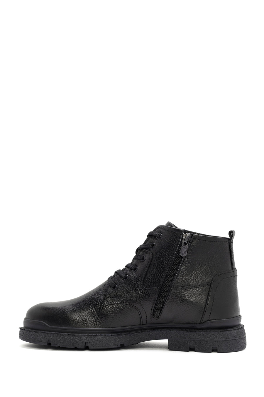 Men's Black Zippered Leather Casual Boots