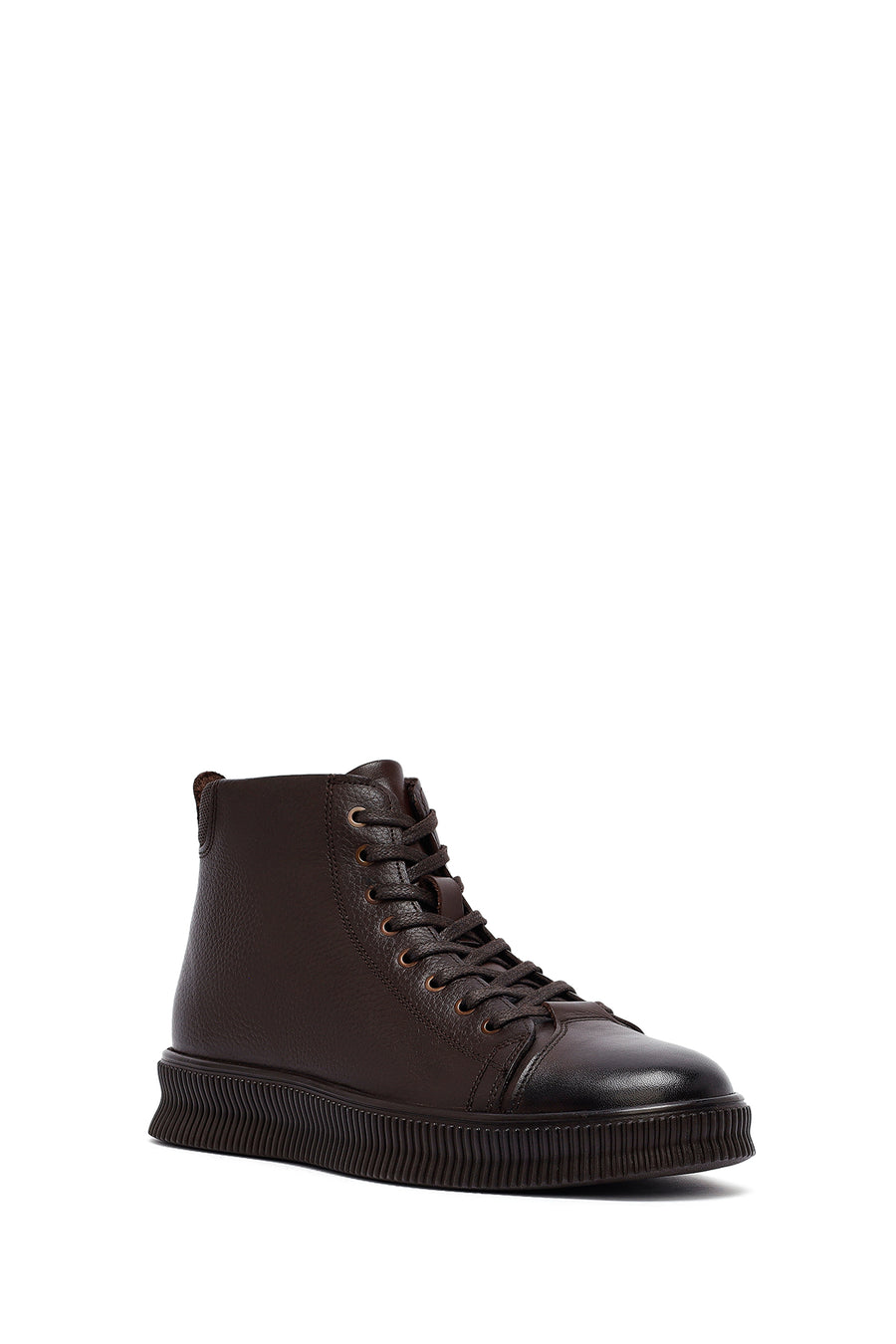 Men's Brown Lace-Up Zipper Leather Sports Boots