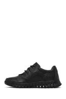 Men's Black Lace-Up Thick-Soled Leather Casual Sneaker | Derimod