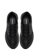 Men's Black Lace-Up Thick-Soled Leather Casual Sneaker | Derimod