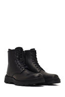 Men's Black Lace-Up Zipper Leather Casual Boot | Derimod