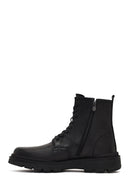 Men's Black Lace-Up Zipper Leather Casual Boot | Derimod