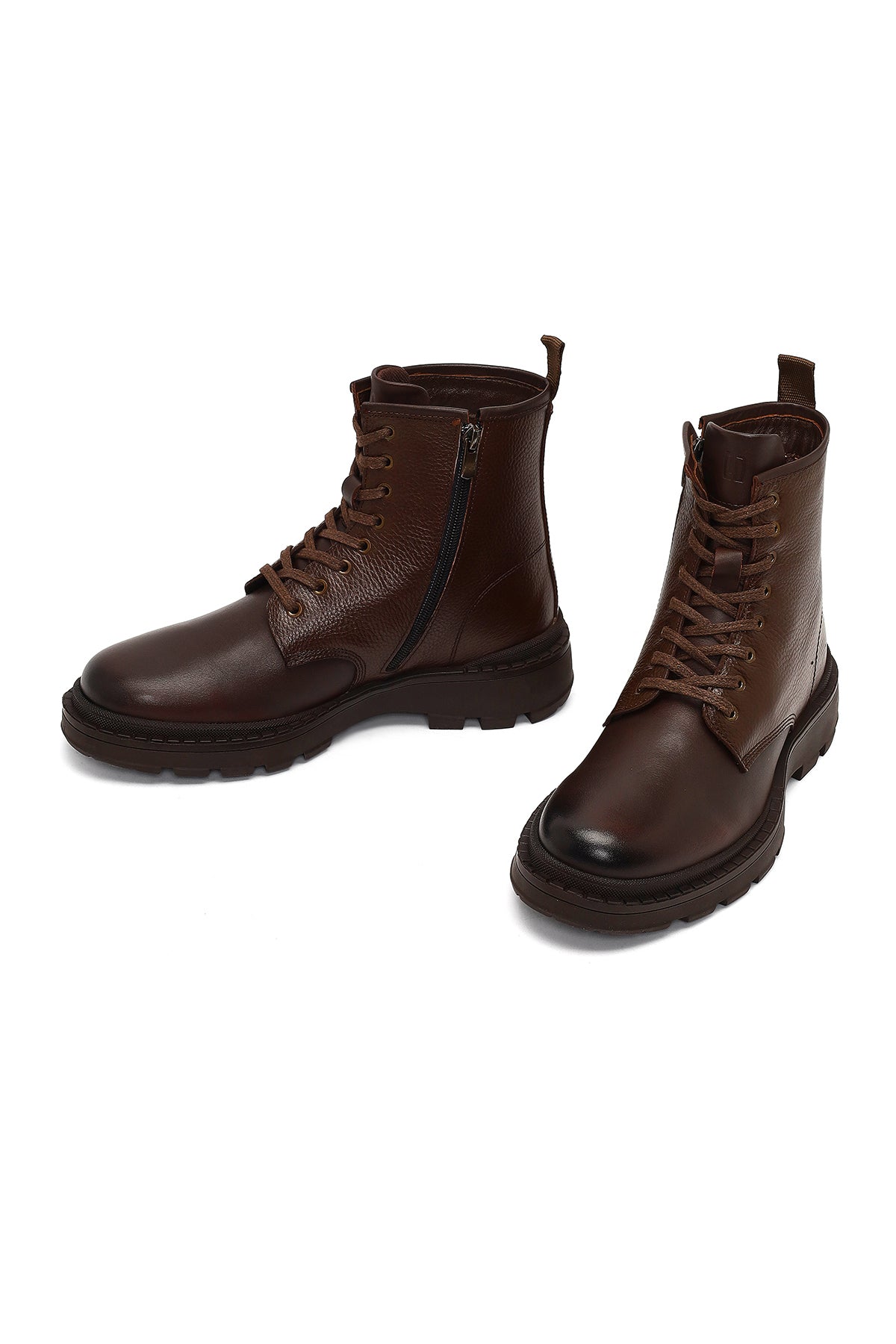 Erkek Kahverengi Bağcıklı Fermuarlı Deri Casual Bot