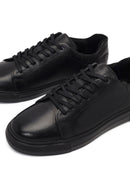Erkek Siyah Bağcıklı Deri Sneaker | Derimod