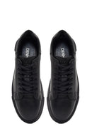 Erkek Siyah Bağcıklı Deri Sneaker | Derimod