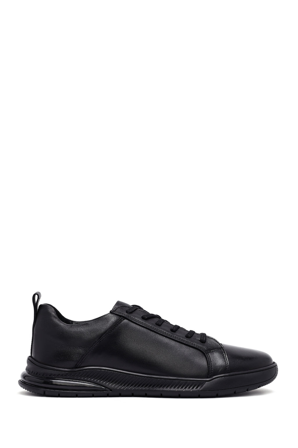 Erkek Siyah Bağcıklı Deri Casual Sneaker