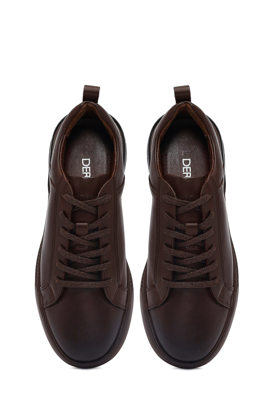Erkek Kahverengi Bağcıklı Deri Casual Sneaker