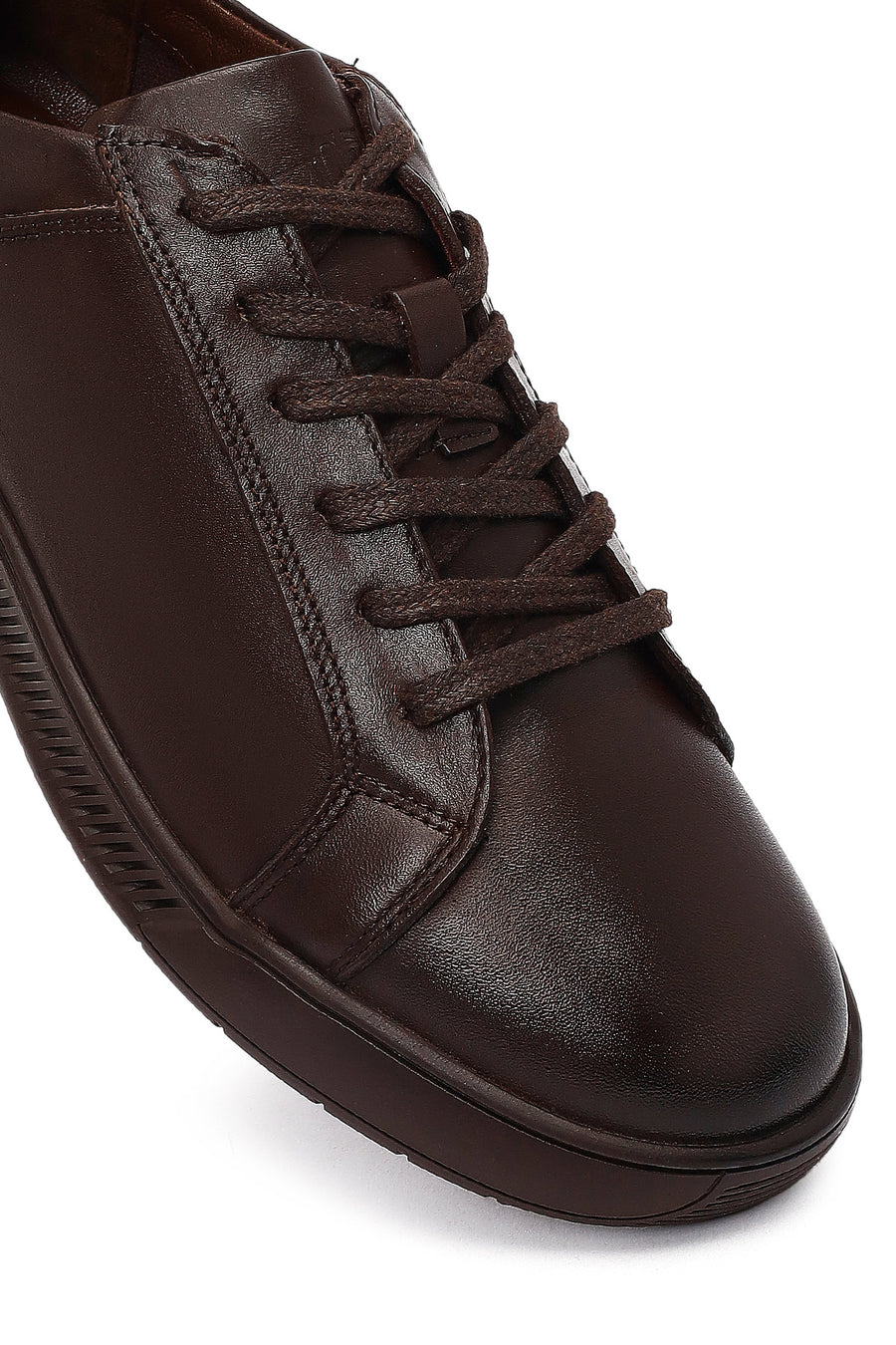 Erkek Kahverengi Bağcıklı Deri Casual Sneaker