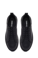 Erkek Siyah Bağcıklı Deri Sneaker | Derimod