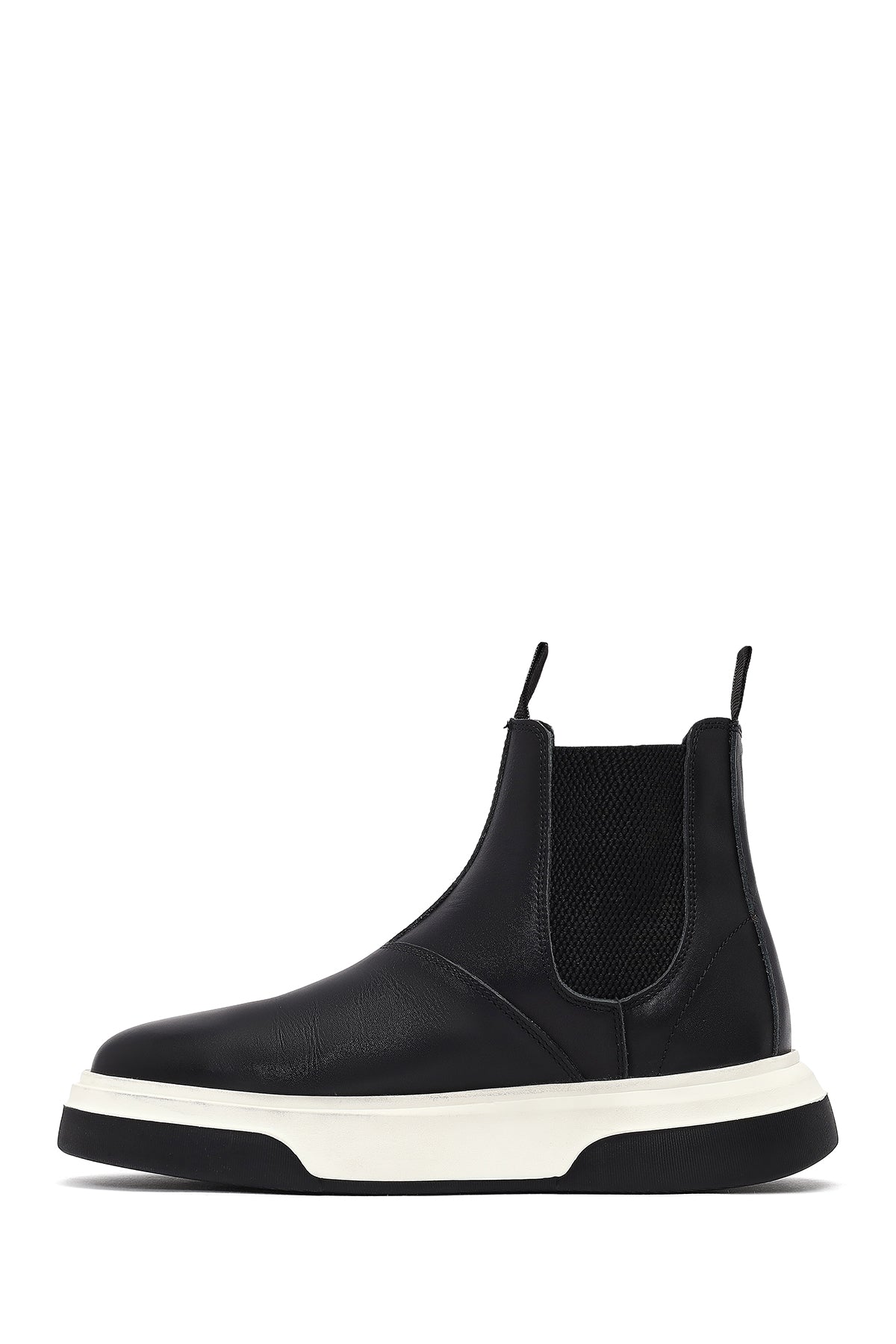 Erkek Siyah Kalın Tabanlı Deri Casual Chelsea Bot