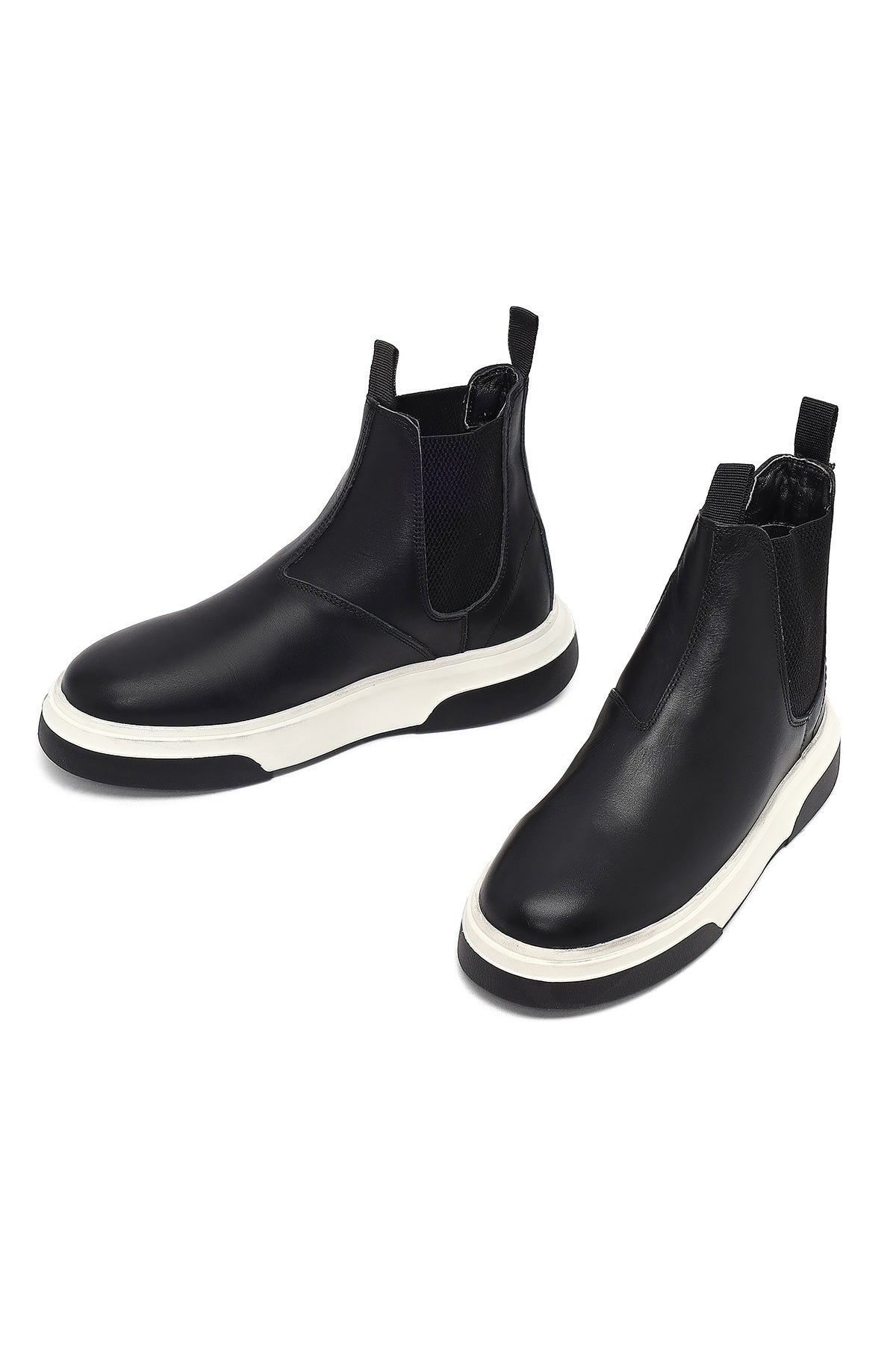 Erkek Siyah Kalın Tabanlı Deri Casual Chelsea Bot