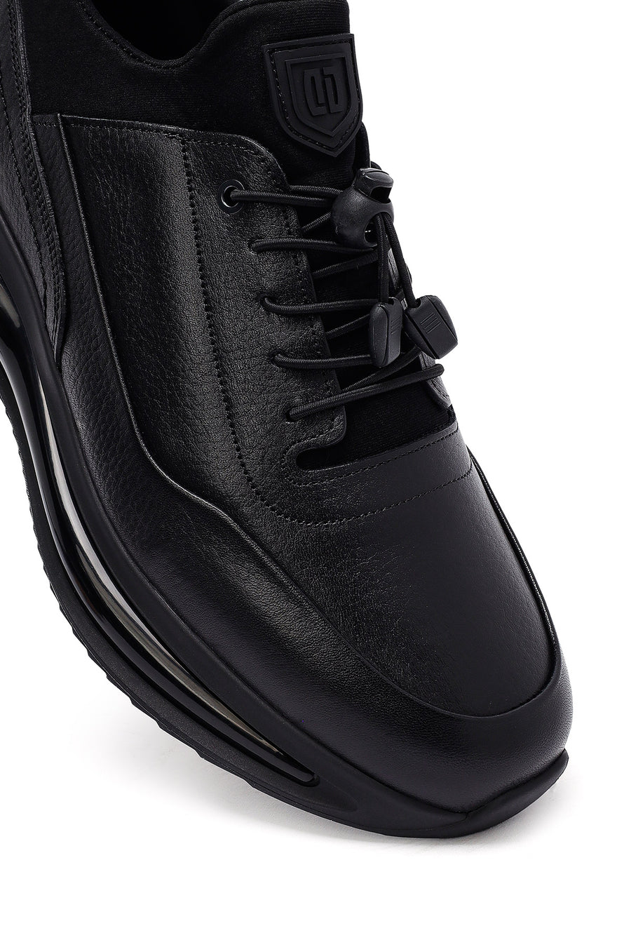 Erkek Siyah Bağcıklı Kalın Tabanlı Deri Casual Sneaker