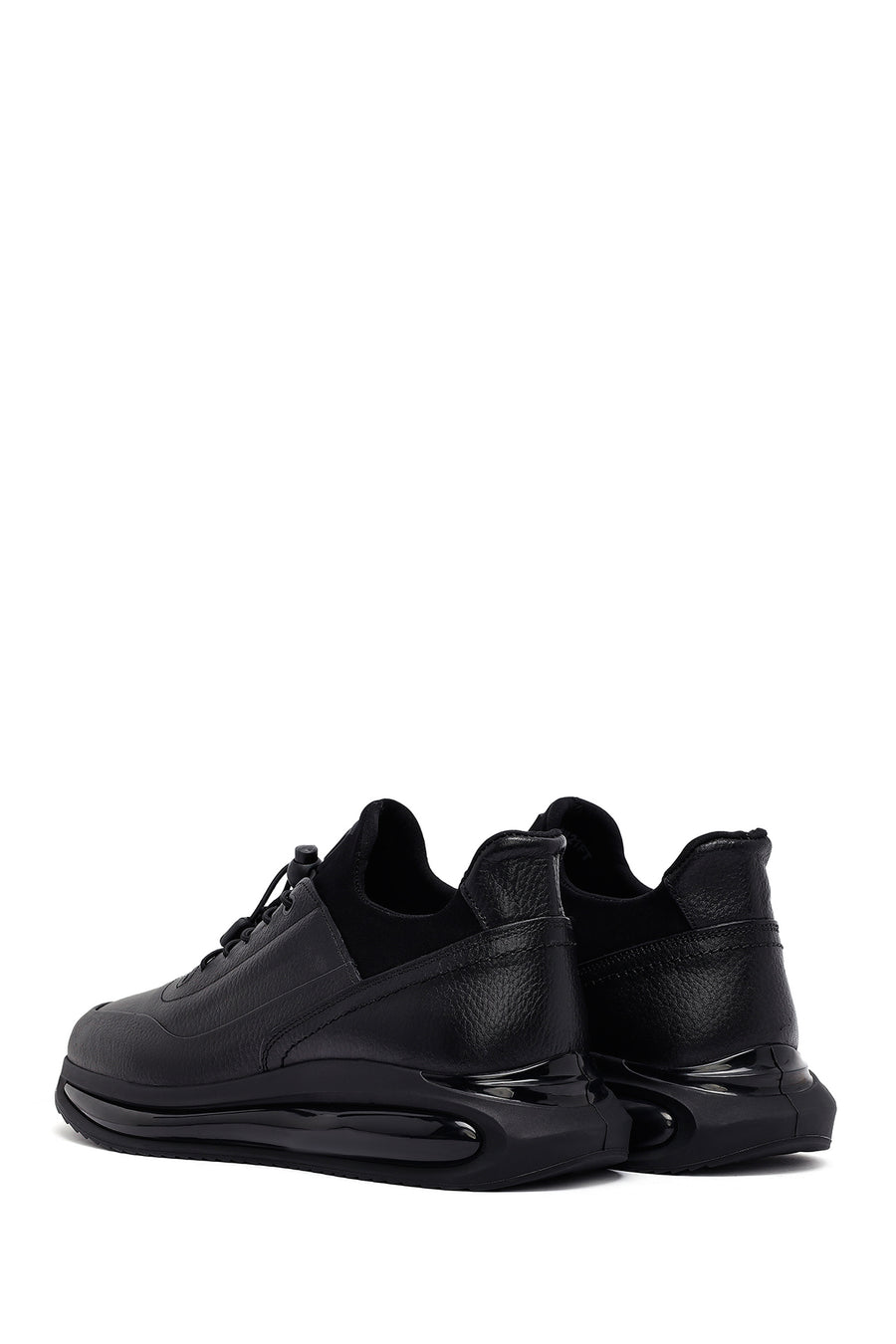 Erkek Siyah Bağcıklı Kalın Tabanlı Deri Casual Sneaker