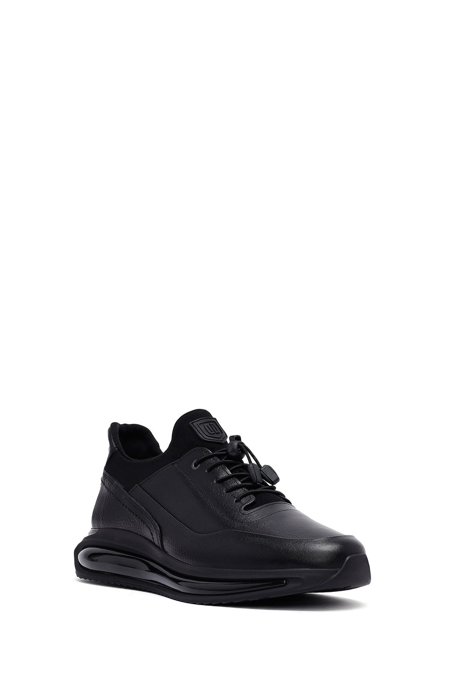 Erkek Siyah Bağcıklı Kalın Tabanlı Deri Casual Sneaker
