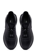 Men's Black Lace-Up Thick-Soled Leather Casual Sneakers | Derimod
